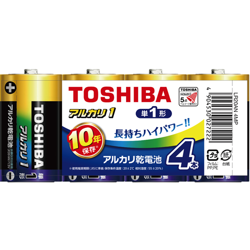 他サイト： 東芝【TOSHIBA】アルカリ1 アルカリ乾電池 単1形 1パック4本入り まとめパック 10年長期保存 LR20AN-4MP【の商品画像