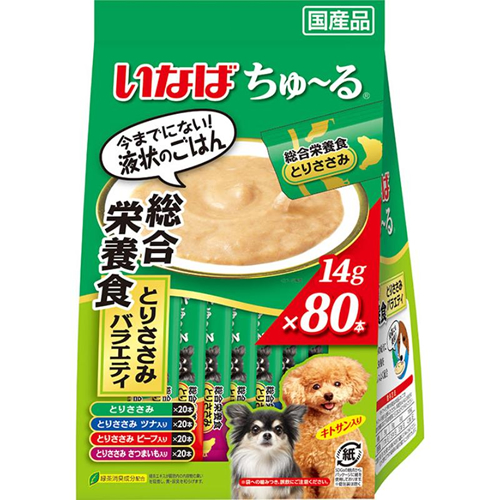 他サイト： いなばペットフード【ペット用品】ちゅ〜る 総合栄養食 とりささみバラエティ 14g×80本入 ドッグフード 液状ごはん P-49の商品画像