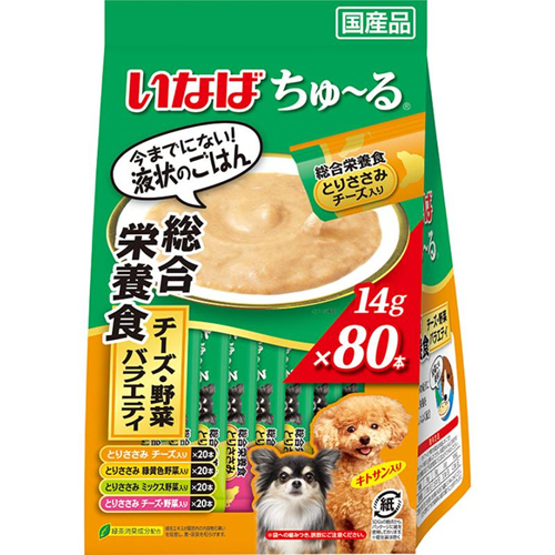 他サイト： いなばペットフード【ペット用品】ちゅ〜る 総合栄養食 チーズ・野菜バラエティ 14g×80本入 ドッグフード 液状ごはん P-4の商品画像