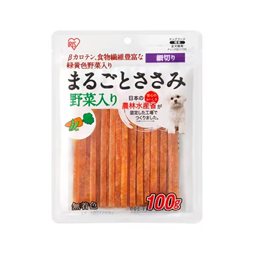 他サイト： アイリスオーヤマ【ペット用品】まるごとささみジャーキー 細切り 野菜入り 100g P-IJ-HSEV100 I-4967576の商品画像