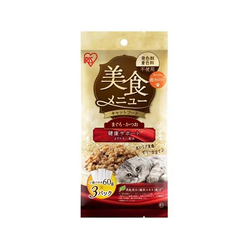 他サイト： アイリスオーヤマ【ペット用品】美食メニュー まぐろ・かつお 60g×3袋 P-60M×3P キャットフード ウェット I-496の商品画像
