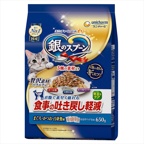 他サイト： ユニ・チャーム【ペット用品】 銀スプ−ン贅沢素材吐戻鰹節鮪フレーク650g P-4520699691694【ユニチャーム】の商品画像