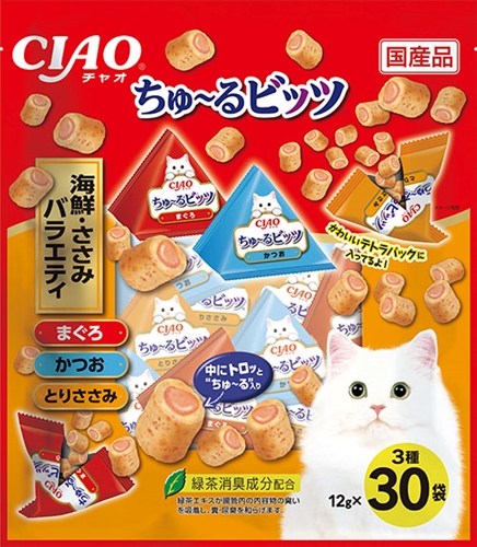 他サイト： いなばペットフード【ペット用品】 ちゅ−るビッツ海鮮笹身バラエティ12g30P P-4901133715310★【CS-206】の商品画像
