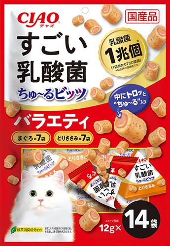 他サイト： いなばペットフード【ペット用品】CIAO すごい乳酸菌ちゅ〜るビッツ バラエティ 12g×14 P-4901133723827【の商品画像