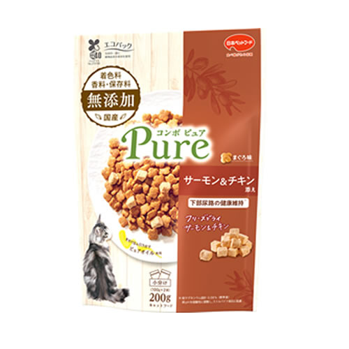 他サイト： 日本ペットフード【ペット用品】コンボ ピュア キャット まぐろ味・サーモン&チキン添え200g P-4902112047446の商品画像