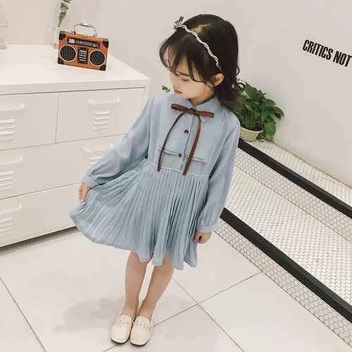 シフォンプリーツ レース ラペルドレス リボン タイ 水色 切り替え 膝丈 ワンピース 長袖 襟付き Aライン 女の子 赤ちゃんの通販はau Pay マーケット Curely 商品ロットナンバー