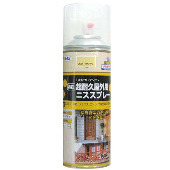他サイト： アサヒペン 油性 超耐久屋外用ニススプレー 300ml 1液型ウレタンニス 透明(クリヤ)の商品画像