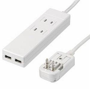他サイト： ヤザワ HPM6AC2USB2WH 海外用マルチ変換タップ (2個口・USB2ポート) ホワイトの商品画像