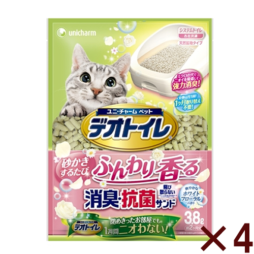 他サイト： ユニ・チャーム デオトイレふんわり香る消臭・抗菌サンド ホワイトフローラルの香り 3.8L 【4個セット】の商品画像