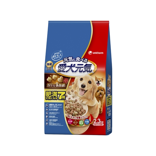他サイト： ユニ・チャーム  愛犬元気 肥満が気になる7歳以上用ささみ・ビーフ・緑黄色野菜・小魚入り  2.3kg の商品画像