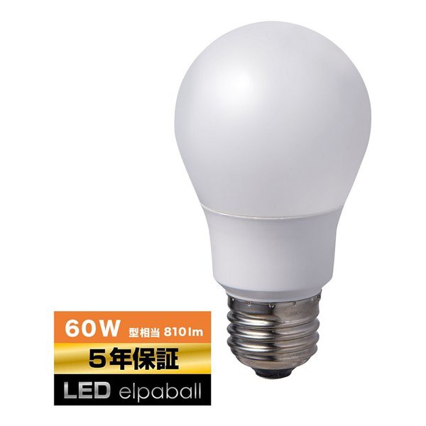 他サイト： ELPA エルパ LED電球 一般電球A形 E26 60W形 電球色 広配光 LDA7L-G-G5104 (2655465)の商品画像