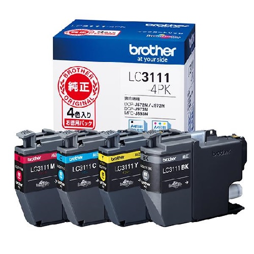 他サイト： Brother ブラザーインクカートリッジ お徳用4色パック 純正 LC3111-4PK(2441089)代引不可 送料無料の商品画像