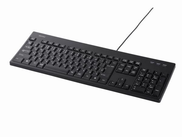 他サイト： BUFFALO バッファロー水で洗えるキーボード USB/有線/ブラック BSKBU12BK(2360056)代引不可 送料無料の商品画像