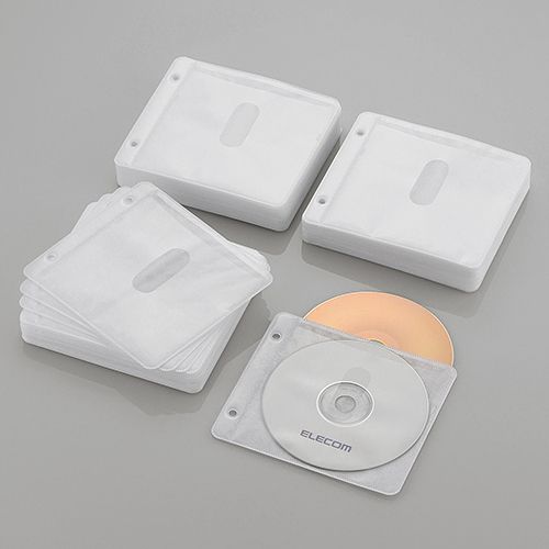 他サイト： ELECOM エレコムBlu-ray・CD・DVD対応不織布ケース 2穴 ホワイト CCDNBWB240WH(2408595)の商品画像