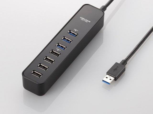 他サイト： ELECOM エレコムマグネット付きUSB 3.0ポート搭載7ポートUSBハブ U3H-T706SBK(2344385)代引不可の商品画像