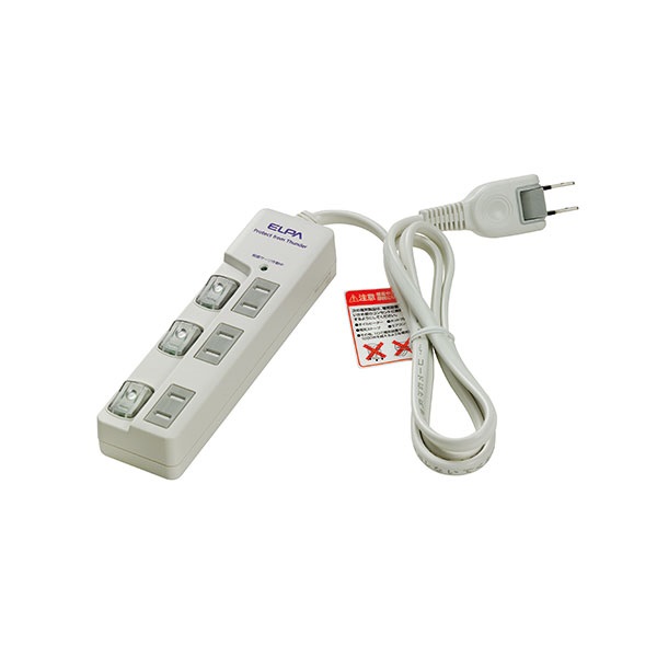 他サイト： 朝日電器3個口 耐雷サージ LEDランプスイッチ付タップ(上差し)2.0m WBS-LU302B W(2438812)の商品画像