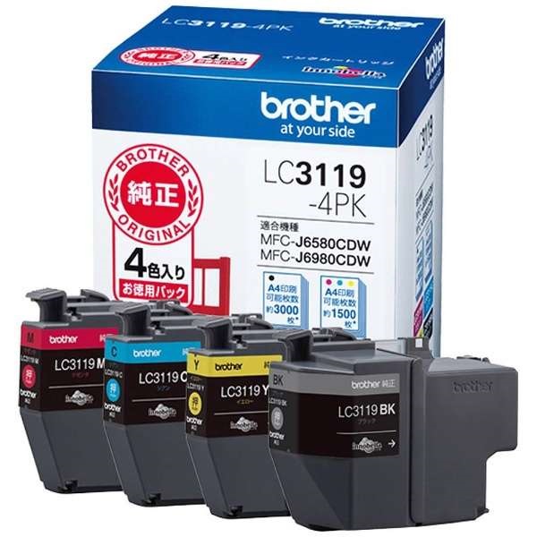 他サイト： brother ブラザーインクカートリッジ 大容量タイプ お徳用4色パック LC3119-4PK(2443732)代引不可 送料の商品画像