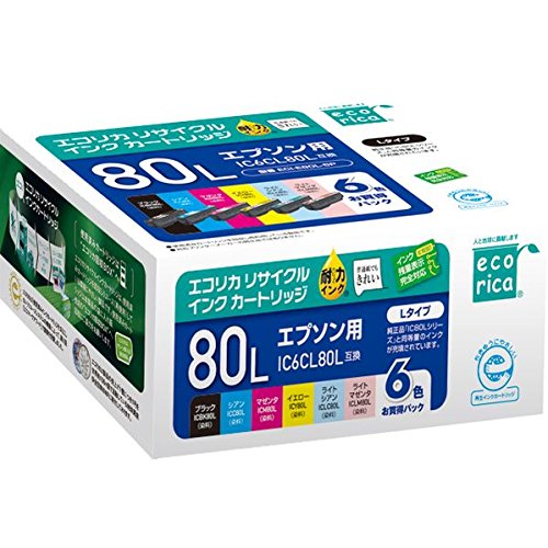 他サイト： ecorica エコリカエプソン用 IC6CL80L 6色パック リサイクルインク ECI-E80L-6P(2465479)送料の商品画像