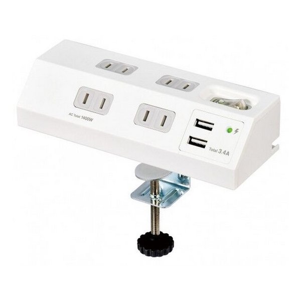 他サイト： ELPA エルパガッチリ電源タップ 集中スイッチ AC 4個口 USB-A×2 2m 雷ガード ホワイト WLS-DS4232Sの商品画像