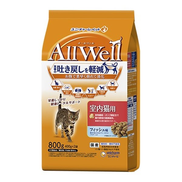他サイト： unicharm(ユニ・チャーム)AllWell フィッシュ味挽き小魚とささみフリーズドライパウダー入り 成猫/400g×2袋 の商品画像