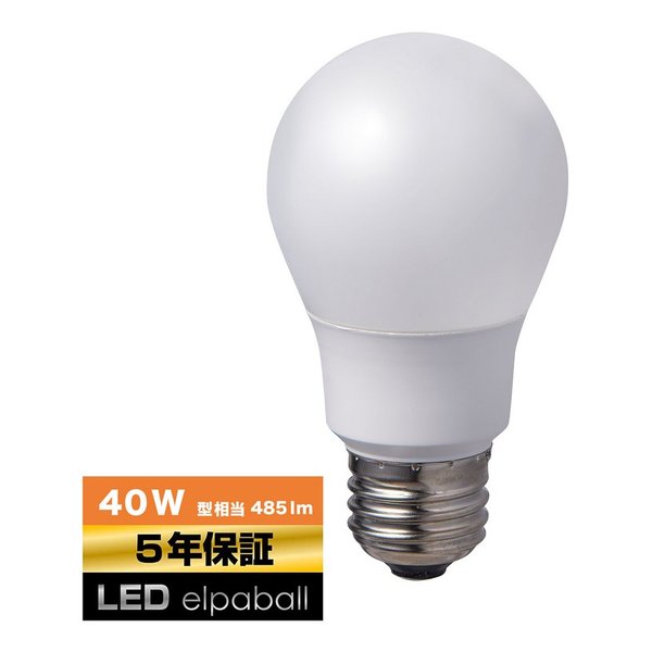 他サイト： ELPA エルパLED電球 一般電球A形 E26 40W形 電球色 広配光 LDA5L-G-G5102(2655464)の商品画像