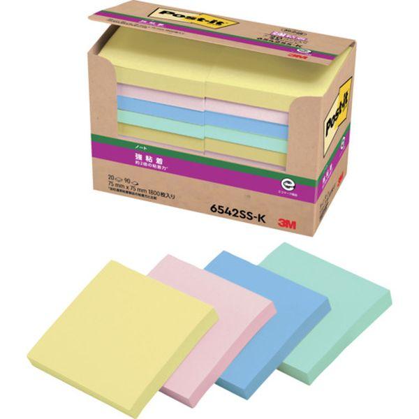 他サイト： 6542SSK スリーエム 3M ポスト・イット 強粘着75X75mm90枚X20パッド4色混色 1800枚 6542SS-K の商品画像