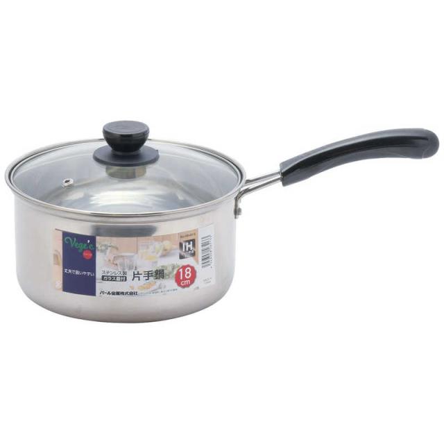 他サイト： パール金属 ベジック ステンレス製ガラス蓋付片手鍋18cm オール熱源対応 [IH対応] HB6513の商品画像