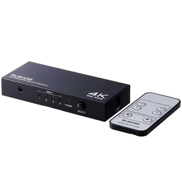 他サイト： エレコム ELECOM HDMI切替器(4ポート) PC ゲーム機 マルチディスプレイ ミラーリング 専用リモコン付き 4K 6の商品画像