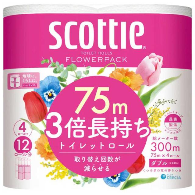 他サイト： 日本製紙クレシア スコッティ(scottie) フラワーパック 3倍長持ち くつろぐ花の香りつき [4ロール /ダブル /75mの商品画像