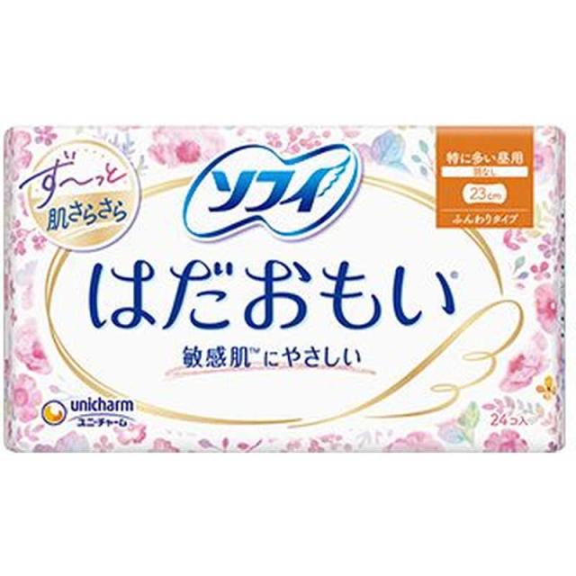 他サイト： ユニチャーム ソフィ はだおもい 特に多い日の昼用 23cm 羽なし 24枚入 の商品画像