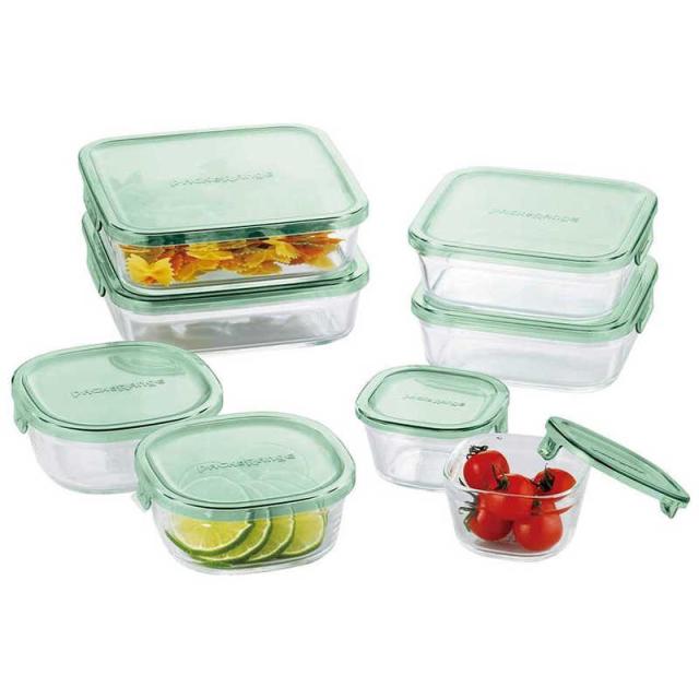 他サイト： AGCテクノグラス iwaki 耐熱ガラス 保存容器 角型 8個セット パック&レンジ グリーン PS-PRN-8Gの商品画像