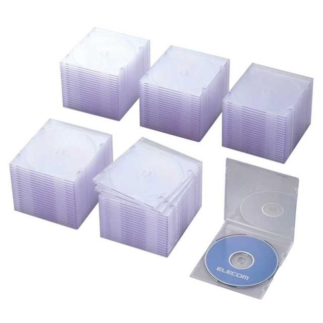 他サイト： エレコム ELECOM CD/DVD/Blu-ray対応収納スリムケース (1枚収納×100セット・クリア) CCD-JSCS1の商品画像