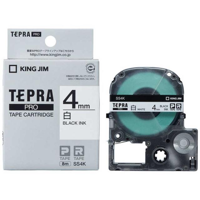 他サイト： キングジム 白ラベルテープ TEPRA(テプラ) PROシリーズ 白 [黒文字 /4mm幅]  SS4K (白/黒文字)の商品画像
