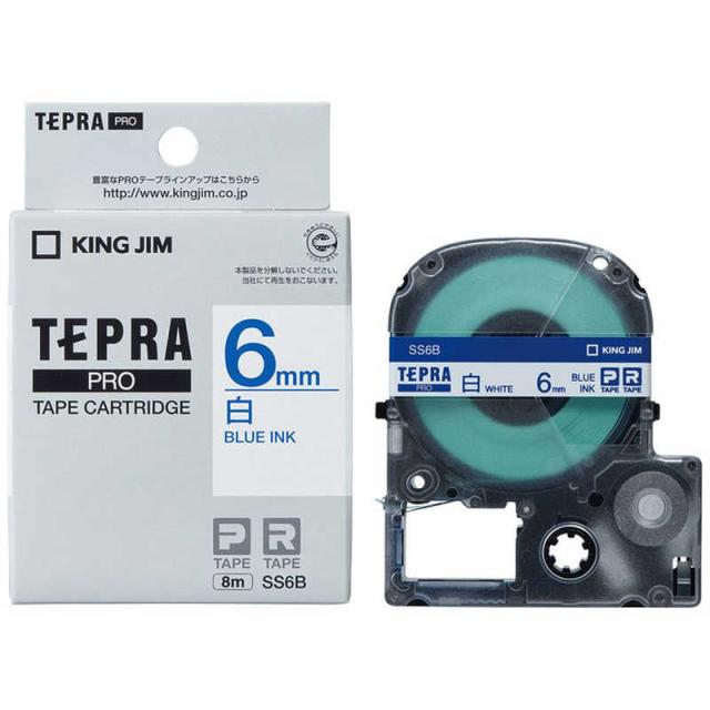 他サイト： キングジム 白ラベルテープ 「テプラPRO」(白テープ/青文字/6mm幅) SS6B (白)の商品画像