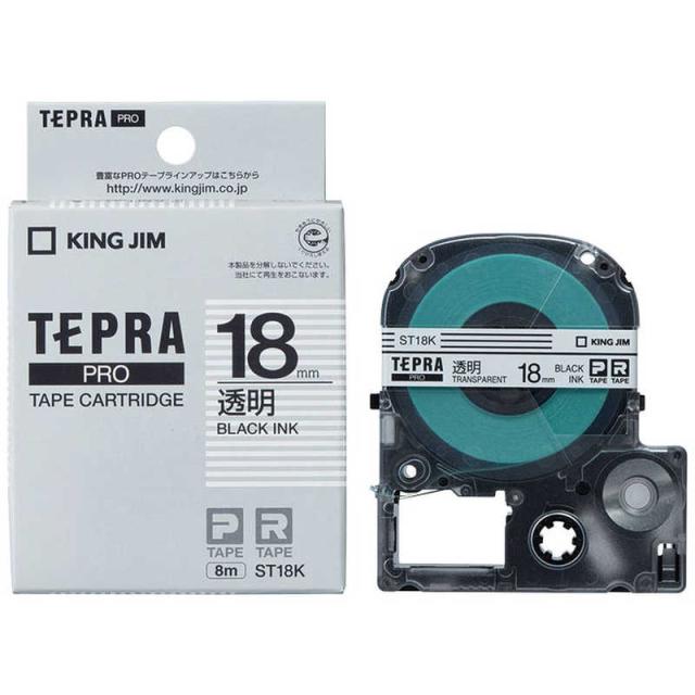 他サイト： キングジム 透明ラベルテープ TEPRA(テプラ) PROシリーズ 透明 [黒文字 /18mm幅]  ST18K (透明/黒文字の商品画像