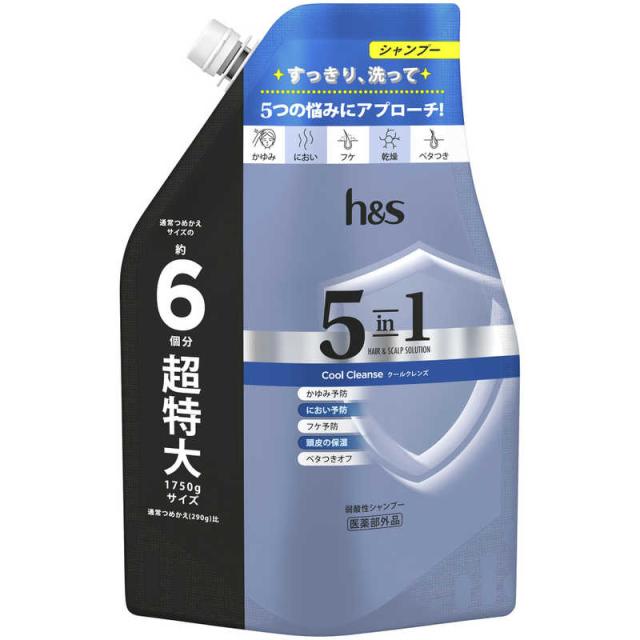 他サイト： P&G エイチアンドエス 5 in 1 クールクレンズシャンプー つめかえ用 超特大サイズ 1.75L の商品画像