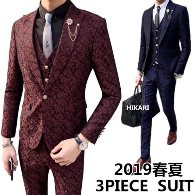 2019春夏新作ボタニカル総柄3ピーススーツ スリムスーツ スリーピース