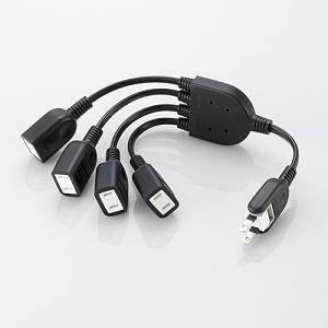 他サイト： エレコム T-ADR4BK ACアダプタ用電源延長コード (0.2m /4個口)の商品画像
