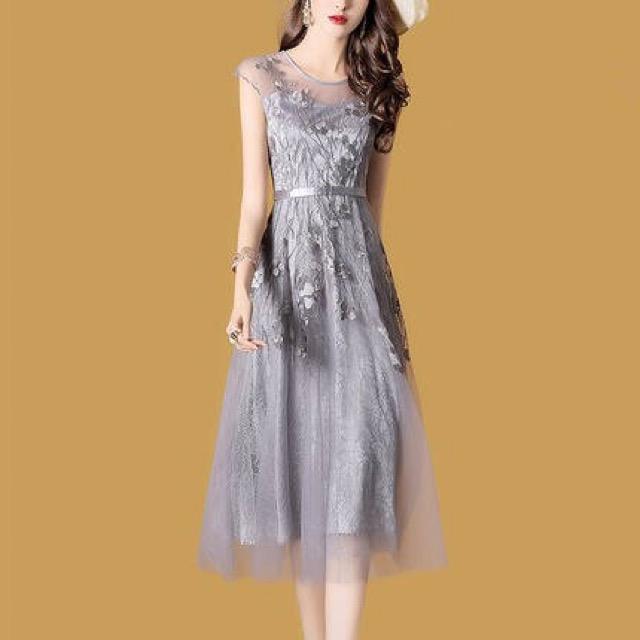 パーティードレス ワンピース 膝下丈 高級感 エレガント ドレッシー 結婚式 二次会 お呼ばれ パーティー 食事会 刺繍 大人 きれいめ グレの通販はau Pay マーケット Brutal Beauty ブルータルビューティ