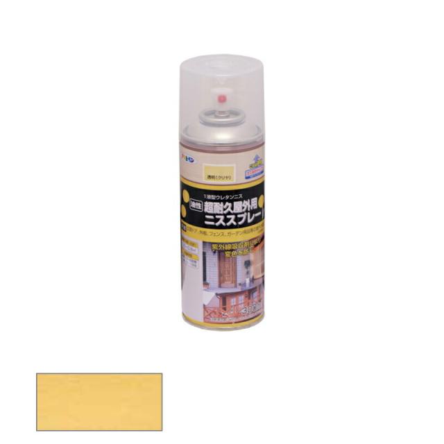 他サイト： アサヒペン 油性 超耐久屋外用ニススプレー 300ml 透明(クリヤ) 【品番:4970925521651】の商品画像