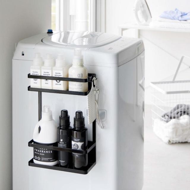 他サイト： 山崎実業 洗濯機横マグネット収納ラック タワー 2段 ブラック 4903208018012 【品番:01801】の商品画像