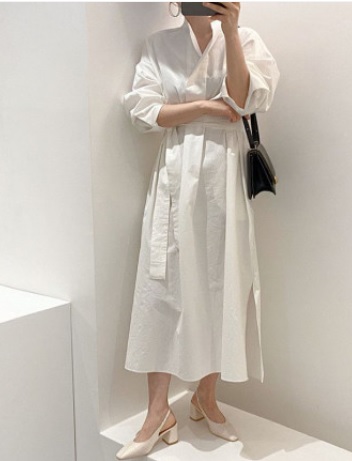 シャツワンピース 細見え 秋冬 普段使い ルーム お出かけ デート 白 襟付き Vネック 無地 大人 カジュアル 清楚 可愛い 上品 シンプル ゆの通販はau Pay マーケット つらら商店