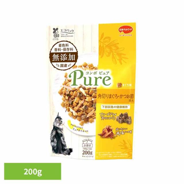 他サイト： キャットフード ドライ 下部尿路 コンボ ピュア 猫 キャット まぐろ味 角切りまぐろ・かつお節添え 200g 小分け 小粒 成の商品画像