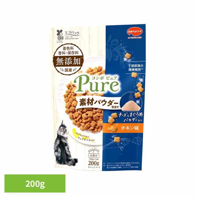 他サイト： キャットフード ドライ 下部尿路 コンボ ピュア 猫 キャット チキン味 チーズ&まぐろ節パウダー仕立て 200g 小分け 小粒の商品画像