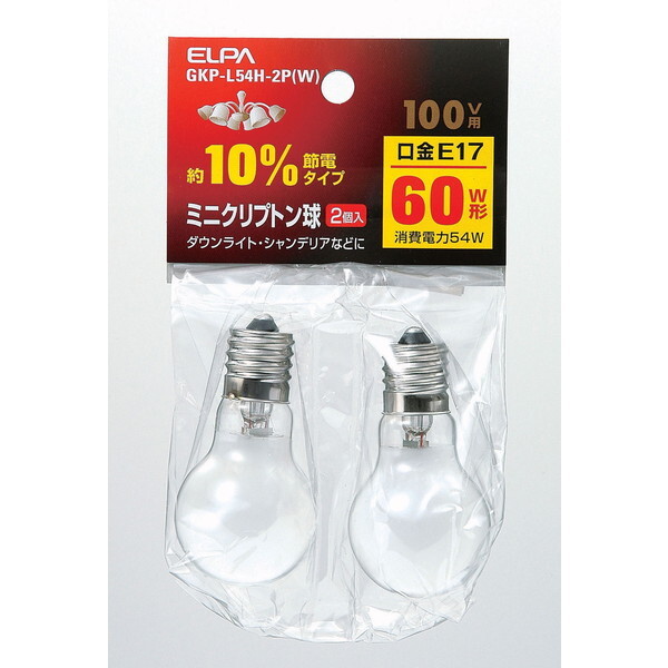 他サイト： GKP-L54H-2P(W) 朝日電器 [ミニクリプトン球 (白熱電球)]の商品画像