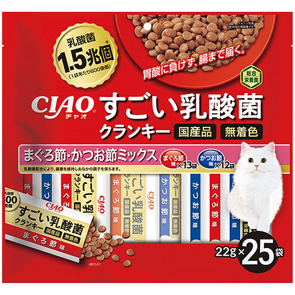 他サイト： いなばペットフード CIAO すごい乳酸菌クランキー まぐろ節かつお節ミックス 22g×25袋の商品画像