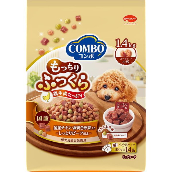 他サイト： コンボ ドッグ もっちりふっくら 国産チキン・しっとりビーフ添え 1.4kg(100g×14袋) 日本ペットフードの商品画像