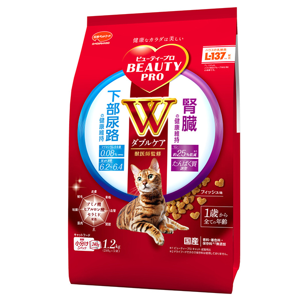 他サイト： ビューティープロ キャット Wケア 下部尿路・腎臓の健康 1.2kg 日本ペットフードの商品画像