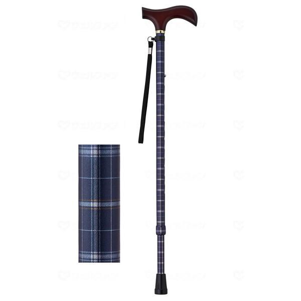 他サイト： 夢ライフステッキ 柄杖伸縮型 スリムタイプ ダークネイビーチェック ウェルファン 009714 メーカー直送の商品画像