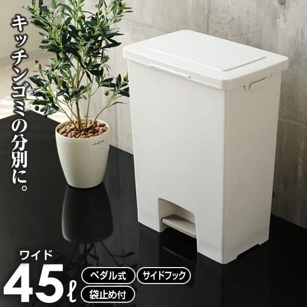 他サイト： ゴミ箱 エバン ペダルペール ワイド 45L ホワイト | キッチン ごみ箱 白 ペダル式 おしゃれ 45リットル 台所 ペールの商品画像